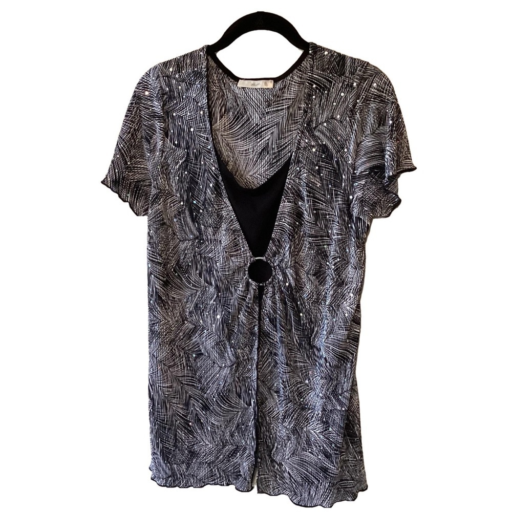 Y2K Allum Black and White Top Sequins Fairygoth Whimsigoth Glam Babydoll L